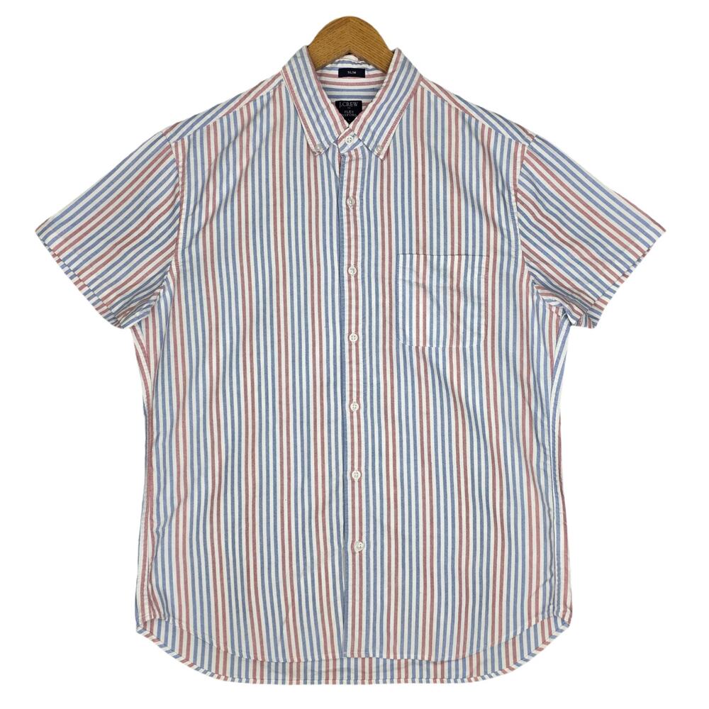 J.CREW MEN’S FLEX OXFORD SHORT‑SLEEVE SHIRT – SLIM – SIZE L – MULTI‑STRIPE